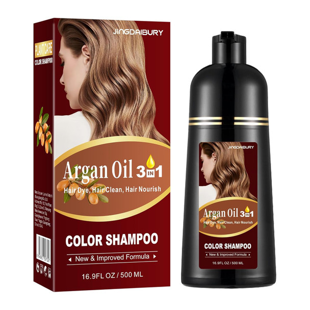 Dark Brown Hair Dye 16.9 Fl Oz Argan Oil Hair Shampoo 3 In 1 Dye Shampoo Easy To Use Semi-Permanent Hair Color Shampoo (Dark Brown)