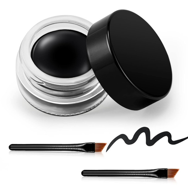 Erinde Black Gel Eyeliner Waterproof Cream Eyeliner Gel Pot High-Intensity Pigments Long Lasting Smudge Proof Eye Liner Eyebrow Makeup Waterline Matte Eye Liner With 2Pcs Brushes 02 Balck
