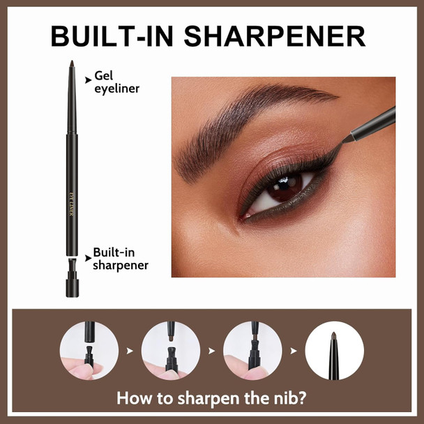 Erinde Brown Gel Eyeliner For Mature Women - Waterproof Smudge-Proof Eye Liner Pencil Gel Cream Matte Texture Built-In Sharpener Long Lasting Precision Waterline Eyeliner For Older Women