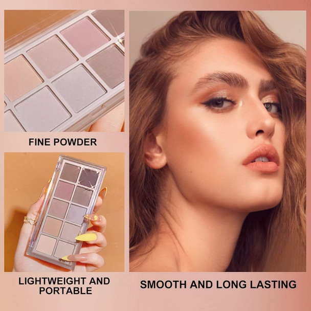 Erinde 10 Colors Matte Eyeshadow Palette Grey Brown Eye Shadow Palette Makeup Neutral Taupe Eye Makeup Pallet Ultra-Blendable Long Lasting Natural Nude Eyeshadow Pallete For Older Women Cement