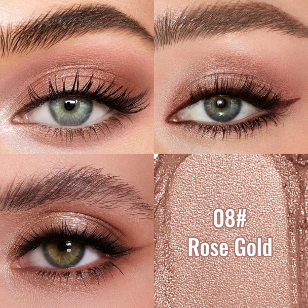 Erinde Shimmer Cream Eyeshadow Highlighter Creme Eye Shadow Palette Waterproof Long Lasting Soft Shimmer Glitter Eye Brightener Makeupvegan & Cruelty 08 Rose Gold