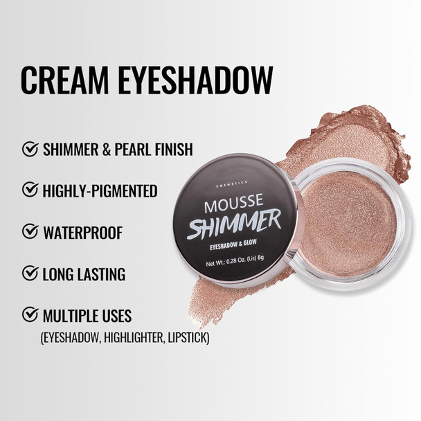 Erinde Shimmer Cream Eyeshadow Highlighter Creme Eye Shadow Palette Waterproof Long Lasting Soft Shimmer Glitter Eye Brightener Makeupvegan & Cruelty 08 Rose Gold