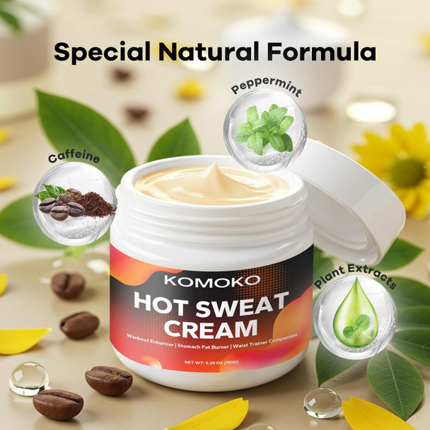 Komoko Hot Sweat Cream (5.3 Oz) Stomach Fat Burner For Women & Men Sweat Enhancer For Weight Loss Belly Fat Reduction Waist Trainer Workout Booster