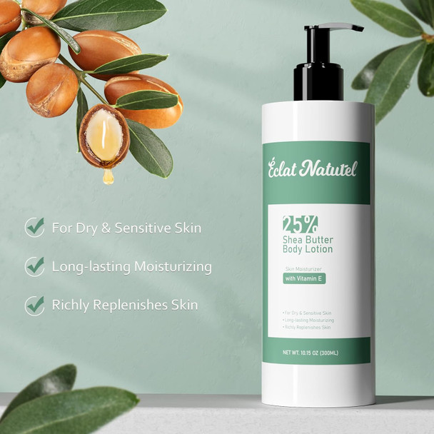 Body Lotion With 25% Shea Butter & Vitamin E Body Moisturizer Pump Hand Lotion For Dry Skin Deep Moisturizing Cream For Dry Hands 10.15 Fl Oz