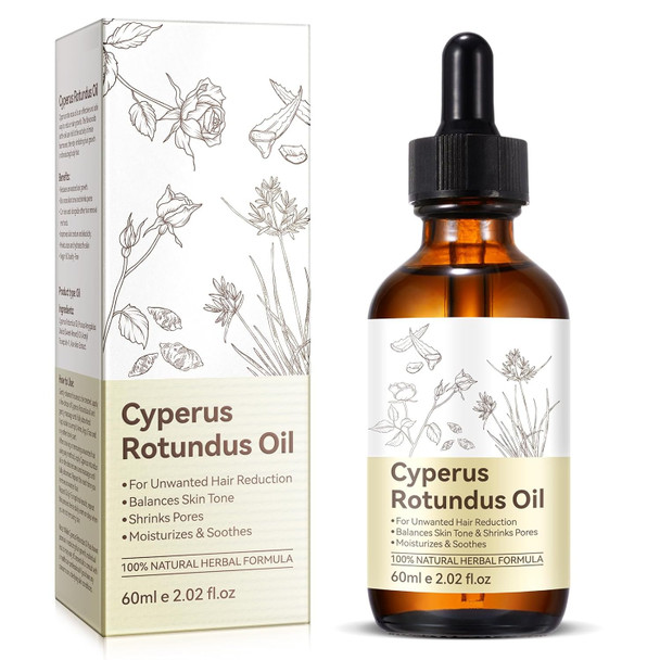 Cyprus Rotundus Oil For Hair Removal - Reducing Body Hair Growth  100% Pure Cyperus Rotundus Essential Oil For Smooth Skin & Hair Removal 60Ml