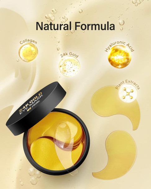 Komoko 30-Pairs 24K Gold Under Eye Patches Skin Care Golden Under Eye Mask Anti-Aging Collagen & Amino Acid Eye Mask For Removing Dark Circles Puffiness And Wrinkles Refresh Your Under Eye Skin