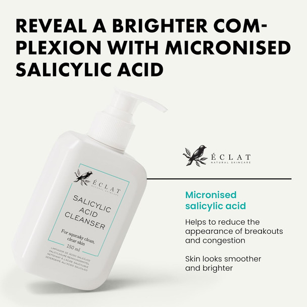 Eclat Skincare Salicylic Acid Cleanser - Acne Face Wash With Niacinamide Vitamin E & Green Tea - Pore Cleanser For All Skin Types - Blemish Fighting Face Wash - 150Ml