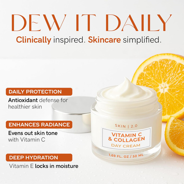 Vitamin C & Collagen Face Moisturizer - Dermatologist Tested Anti-Aging Skin Tightening - Brightening Clean Beauty Cruelty- Korean Skincare For All Skin Types - 1.69 Fl Oz