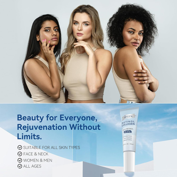 Retinol Moisturizer Face Cream With Collagen Hyaluronic Acid – Anti Aging & Hydrating Cream For Face Chest & Body – Instant Face Lift Cream Neck Wrinkle Cream For Men & Women 1.35 Fl Oz