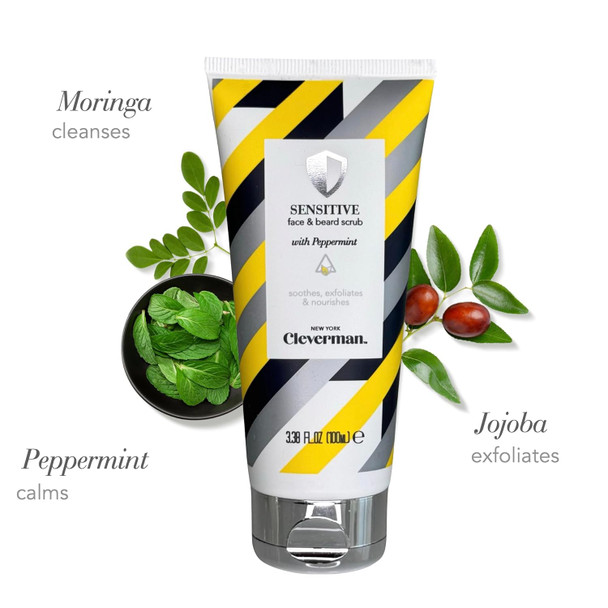 Cleverman Sensitive Face And Beard Scrub For Men 100Ml Peppermint-Infused Exfoliating Facial Cleanser