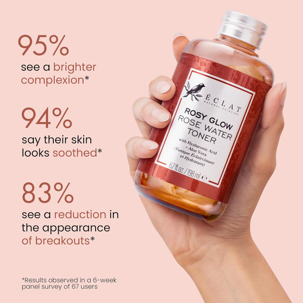 Eclat Skincare Rose Water Toner – Hydrating Toner For Face - Rosewater With Hyaluronic Acid & Aloe Vera - Alcohol  & Skin Soothing Formula - Rejuvenating & Calming Facial Skin Care