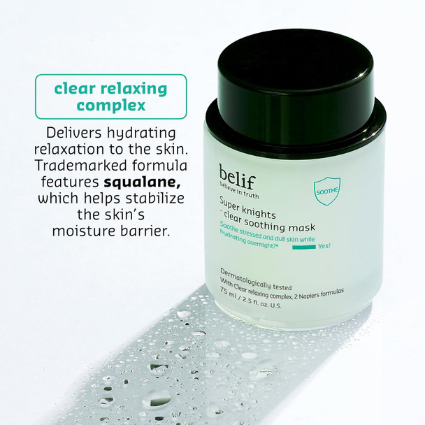Belif Super Knight Clear Soothing Mask Overnight Hydrating Face Mask Lightweight Cooling & Antioxidant-Rich Squalane No Wash Off & No Sticky Residue Korean Skin Care