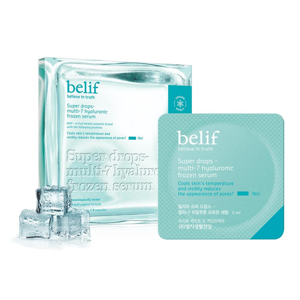 Belif Super Drops Multi-7 Hyaluronic Frozen Serum - Hydrating Soothing Depuffing Serum With Peptides & Caffeine Enhances Skin Elasticity Korean Skincare 5Mlx9Ea