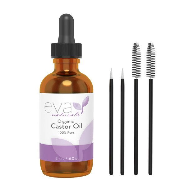 Eva Naturals Organic Castor Oil (60ml) - Promotes Hair, Eyebrow and Lash Growth Serum - Diminishes Wrinkles and Signs of Aging - Hydrates and Nourishes Skin - 100% Pure and USP Grade - Premium Quality