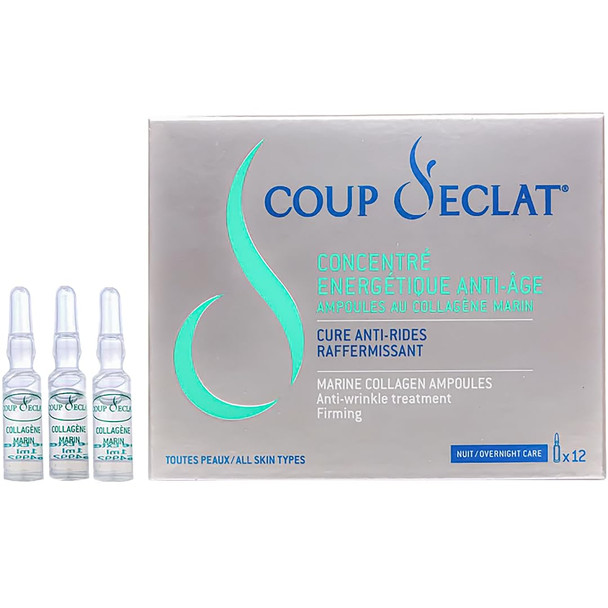 Coup D'Eclat 12 Piece Marine Collagen Ampoules - Anti-Aging Skin Care Rejuvenating Facial Serum For Fine Lines & Wrinkles Plumping & Hydrating 12 Ampoule Serum For Face