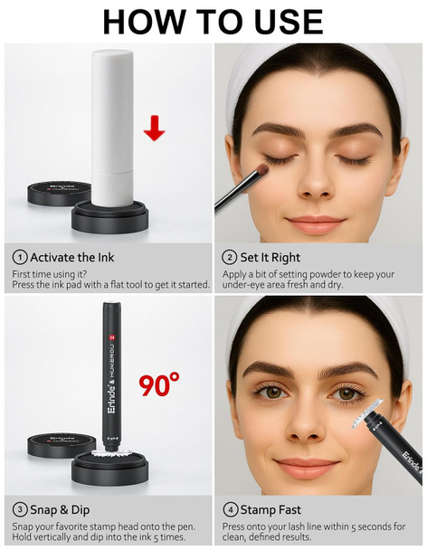 Erinde Lower Lash Stamp For Bottom Eyelashes Magnetic Eyelash Stamper With Black & Brown Inks Waterproof Long-Lasting Smudge-Proof Bottom Lash Stamp Natural Look For Women Daily Makeup