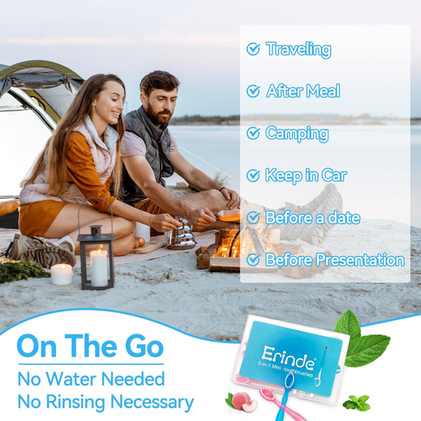 Erinde 5 In 1 Mini Disposable Toothbrushes With Toothpaste + Tongue Scraper + Picks + Floss Travel Case Prepasted Travel Toothbrushes Pick For Work Or Travel Soft Brushes 12 Count (Mint & Peach)