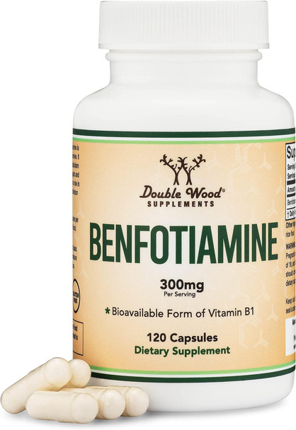 Benfotiamine 300mg Servings Third Party Tested 120 Capsules 150mg Per Cap Non-GMO to Boost Thiamine B1 Levels (More Absorbable Than Thiamine Fat Soluble by Double Wood Benfotiamine 300mg Servings Third Party Tested 120 Capsules 150mg Per Cap Non-GMO to Boost Thiamine B1 Levels (More Absorbable Than Thiamine Fat Soluble by Double Wood