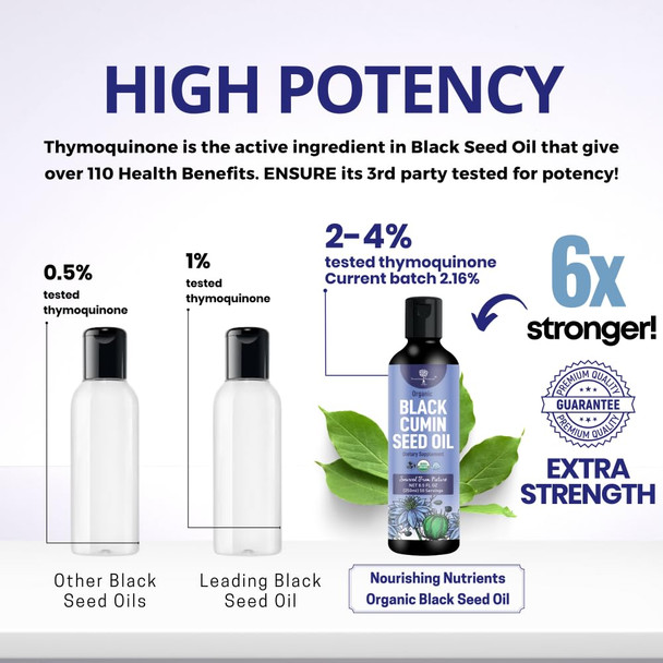 Nourishing Nutrients Organic Black Cumin Seed Oil-USDA-Cold Pressed –up to 6X Stronger Thymoquinone- Pure Nigella Sativa Cumin Seeds - Premium Supplement for Immune Support Antioxidant Calming Skin & Hair (8.5 oz)