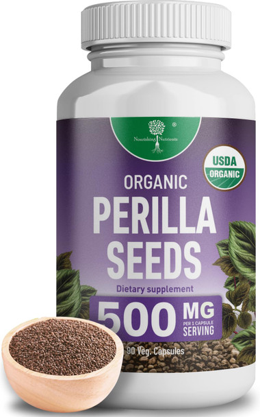 Nourishing Nutrients Organic Perilla Seed Extract with 9% Rosmarinic Acid - USDA Certified - Allergy Relief Respiratory and Immunity Booster- Th2 Cytokines Naturally Occurring Luteolin - 500mg 90 capsules