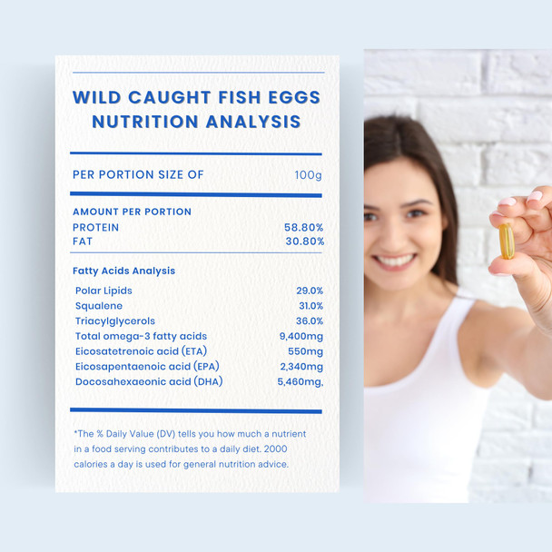 Nourishing Nutrients Wild Caught Fish Eggs 2,000mg - Omega 3 Supplement for Eye Brain Health Supports Immunity Bones and Teeth Mood Support with Omega 3-6-9 Fish Egg Capsules