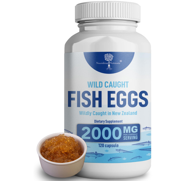 Nourishing Nutrients Wild Caught Fish Eggs 2,000mg - Omega 3 Supplement for Eye Brain Health Supports Immunity Bones and Teeth Mood Support with Omega 3-6-9 Fish Egg Capsules