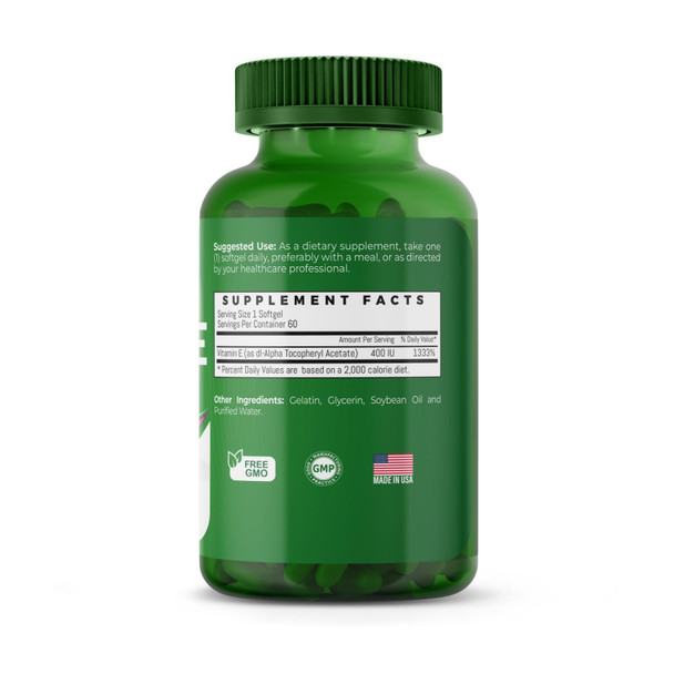 Herbevia Vitamin E 400 IU Antioxidant Supplement – For Skin Men & Women Supports Reproductive Health & Oxidative Cell Health Organic & No Side Effects Halal Certified GMO-Free 60 Softgels