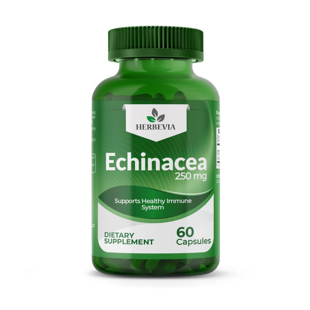 Herbevia Echinacea Capsules - Herbal Immune Support with Antioxidants - Anti-Inflammatory - Halal Certified - Immune Booster Supplement for Men & Women - GMO Free - 60 Capsules