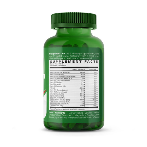 Herbevia Multivitamin Daily for Men Women & Teens - Support for Overall Health - Vegan Immune Booster & Energy Support Supplement - Minerals for Bone Health - Halal Certified GMO-Free - 60 Tablets