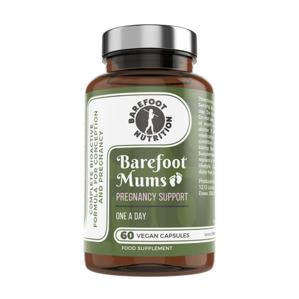 Barefoot Nutrition - Mums Pregnancy Support - Comprehensive Daily Nutrient Support for Before During and After Pregnancy - Contains Folic Acid Vitamin D3  B12 and More - 60 Vegan Capsules