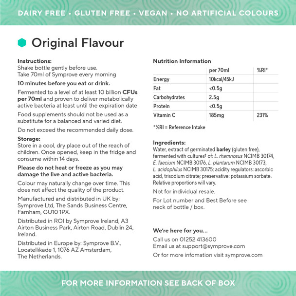 Symprove Daily Probiotic Drink Original 10 Billion CFUs 4 Clinically Studied Strains Gut & Immune Support Water-Based  Vegan Dairy & Gluten Free (Pack of 1 x 500ml)