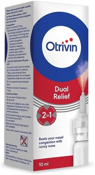 Otrivin Dual Relief Nasal Spray for Congestion with Runny Nose 10 ml