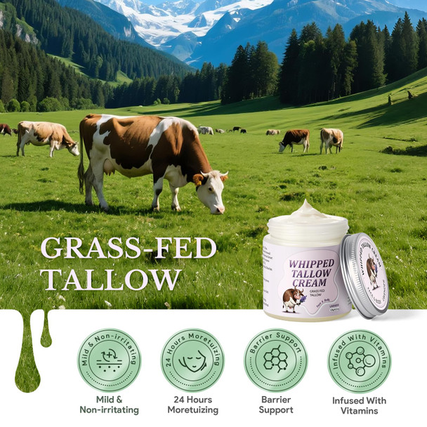 Ingbear Beef Tallow Skin Care Whipped Tallow Face Cream Beef Tallow Moisturiser for Face & Body Natural Grass Fed Beef Tallow Skin Care Cream for Dry Skin Lavender 120g