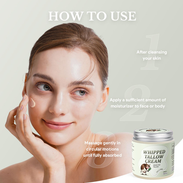 Ingbear Beef Tallow Skin Care Whipped Tallow Face Cream Beef Tallow Moisturiser for Face & Body Natural Grass Fed Beef Tallow Skin Care Cream for Dry Skin Vanillin 120g