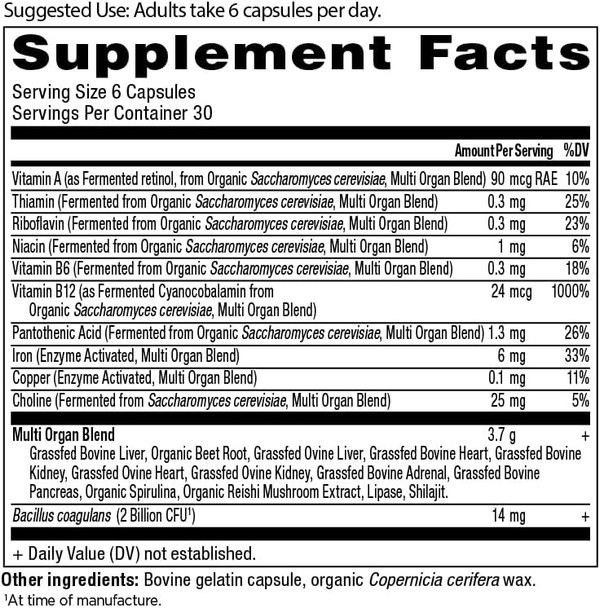 Ancient Nutrition Organ Supplements Grass-Fed and Wild Organ Complex Capsules  Liver  Heart  Kidney Supports Organ Cognitive  and Immune System Health 180 Ct