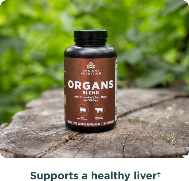 Ancient Nutrition Organ Supplements Grass-Fed and Wild Organ Complex Capsules  Liver  Heart  Kidney Supports Organ Cognitive  and Immune System Health 180 Ct