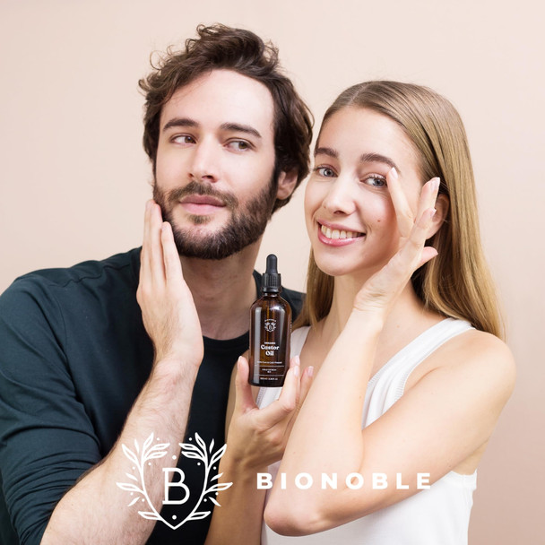 BIONOBLE Castor Oil Organic and Cold Pressed - Glass Bottle Pipette and Pump - Vegan and Hexane Free Organic Castor Oil - Hair Growth Oil Lash Serum Beard Oil - 100ml