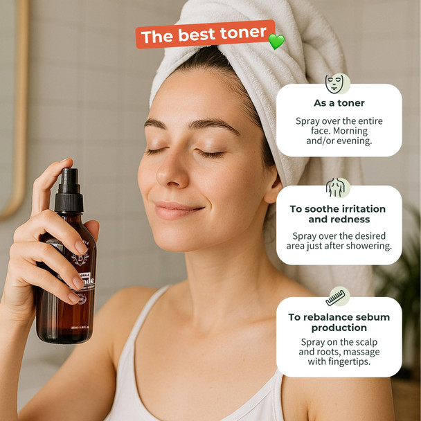 BIONOBLE Organic Lavender Water for Skin - Soothes Purifies & Balances - 100% of Natural Origin and Vegan Lavender Hydrosol for Acne-Prone Skin Body & Hair - Glass Bottle with Spray - 200ml