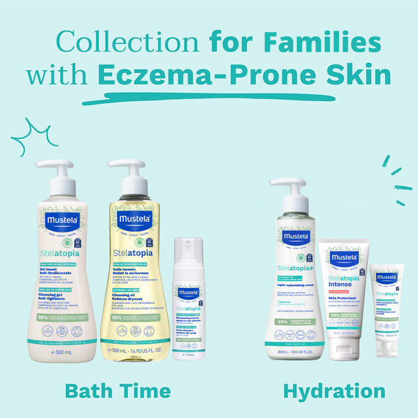 Mustela Stelatopia Eczema-Prone Skin Foam Shampoo for Newborn & Baby with - with Natural Avocado & Sunflower Oil - Fragrance-Free & Tear Free - 5.07 fl. oz.