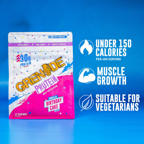 Grenade Whey Blend High Protein Powder Low Sugar with 30g Protein per Serving 12 Servings  Birthday Cake 480 g