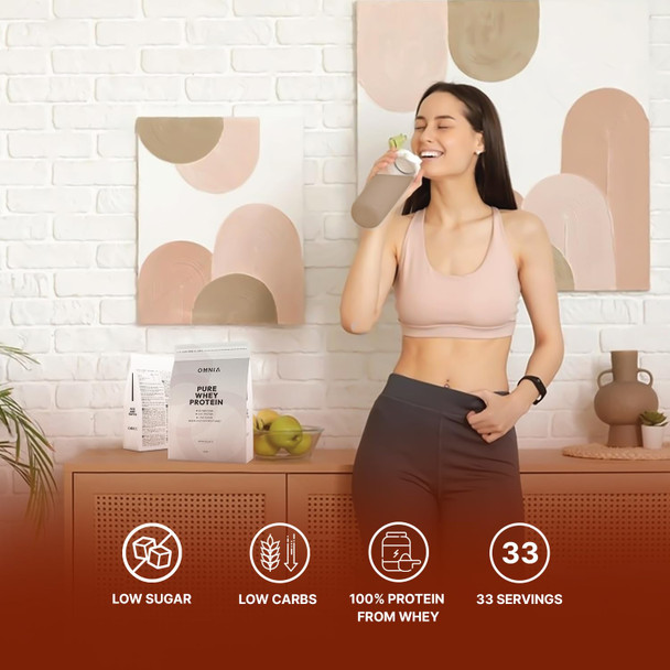 OMNIA Pure Whey Protein Powder Nutrition Low Carbs and Low Sugar Muscle Building Powder Over 22G Protein Per Serving 33 Servings - 1 KG - Chocolate OMNIA Pure Whey Protein Powder Nutrition Low Carbs and Low Sugar Muscle Building Powder Over 22G Protein Per Serving 33 Servings - 1 KG - Chocolate