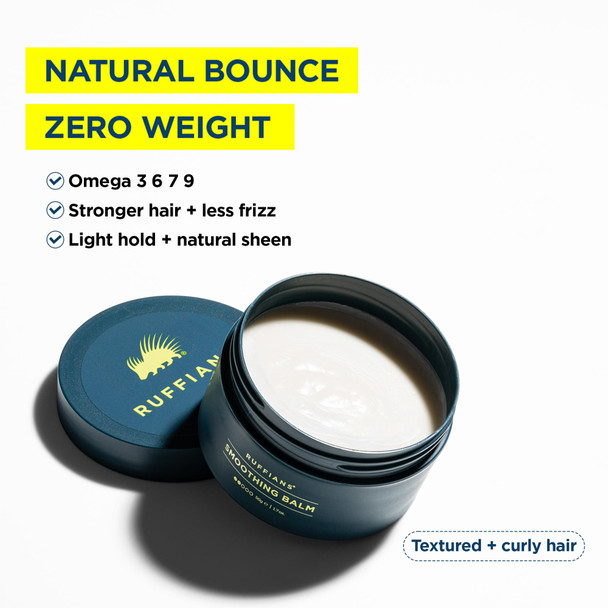 Ruffians Smoothing Balm Omega-Rich Frizz-Fighting Haircare Solution For Textured Hair Frizz Control with Light Hold Natural Sheen for Textured and Curly Hair 50g