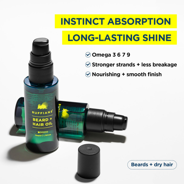 Ruffians Beard & Hair Oil Omega-Rich Nourishing Hair Oil Spray Nourishing Smooth Finish for Beards and Dry Hair Weightless Mist 50ml