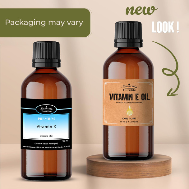 Essican Purelife Pure Vitamin E Oil for Skin 50ml Natural Vit E Oil for Skin Hair & Face Antioxidant Rich Carrier Oils for Essential Oils Mixing Supports Hair Growth Nails & Cuticles