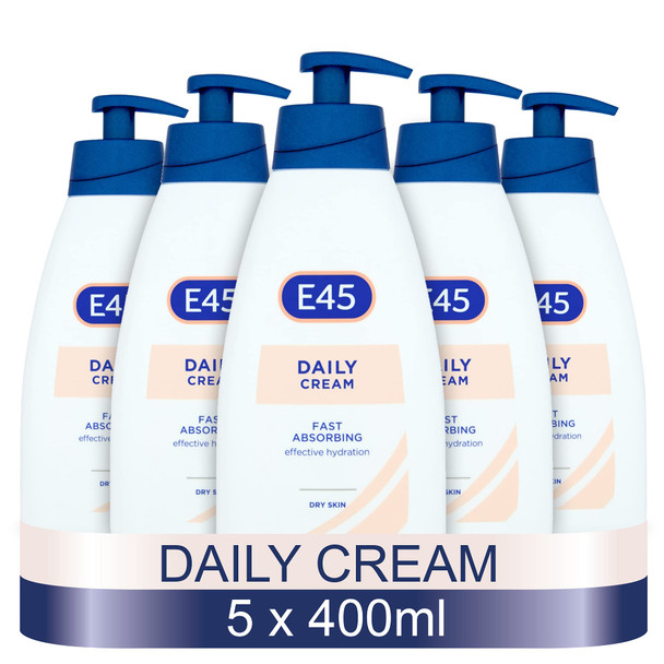 E45 Daily Bulk Moisturiser Cream, Pack of 5 x 400 ml