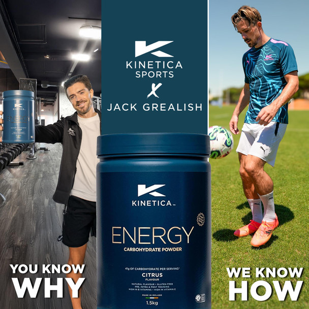 Kinetica Sports Energy Powder - Citrus Flavour | 41g Carbs/Serve 30 Servings/1.5Kg | 3:1 Glucose to Fructose Ratio | High in Vitamin B1 B5 B6 B7 B12 | Instant Energy Carbohydrate Drink
