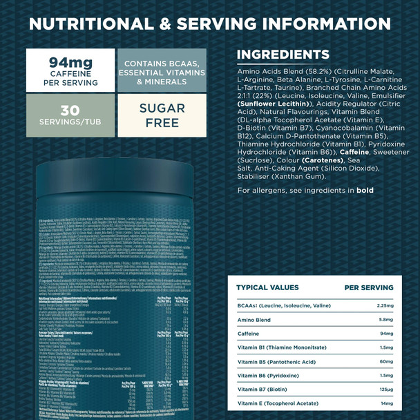 Kinetica Sports Prefuel Pre Workout -Berry Flavour | 5.8g Amino Acids Blend 2.25g BCAA's & 92mg Caffeine/Serve 30 Servings/300g| With Essential Vitamins Minerals|Supports Performance & Energy Boost
