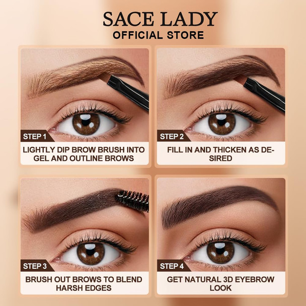 SACE LADY 3D Eyebrow Gel Long Lasting 24 Hours Waterproof Smudge-proof Brow Cream Makeup Kit (02 DARK BROWN 0.2Fl Oz)