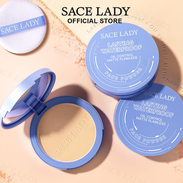 SACE LADY Face Powder Waterproof Sets Makeup Controls Shine Smooth Fine Lines for Flawless Lightweight Finish Long Lasting Matte Compact Setting Powder Cosmetics Cruelty-free 0.35oz (#03)
