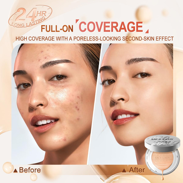 SACE LADY Oil Control BB Cushion Foundation Full Coverage Long Lasting Ultra Matte BB Foundation Makeup Covers Face Blemishes Evens Skin Tone Face Cosmetics 0.42Oz (#04 0.42Oz)